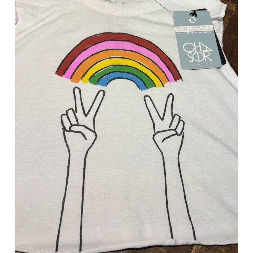 Chaser Girls Rainbow Peace Sign Flutter Short Sleeve T Shirt White Size 3 Girls